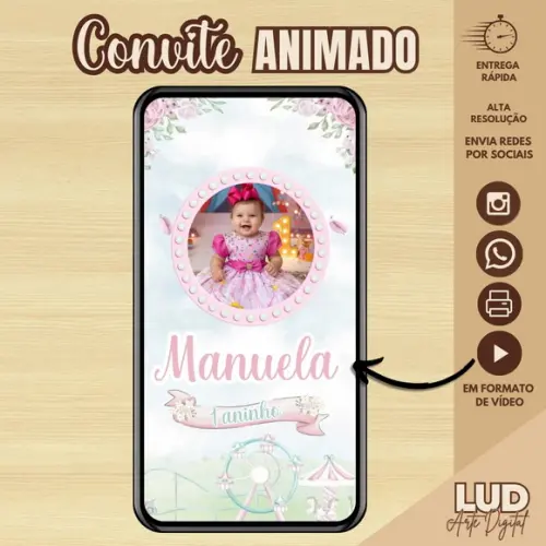 Convite Animado 3d Parque de Diversão