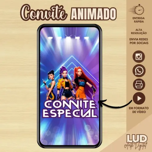 Convite Animado Guerreiras do K-pop