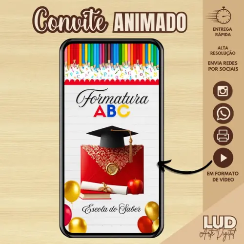 Convite Animado Formatura Infantil/ Abc