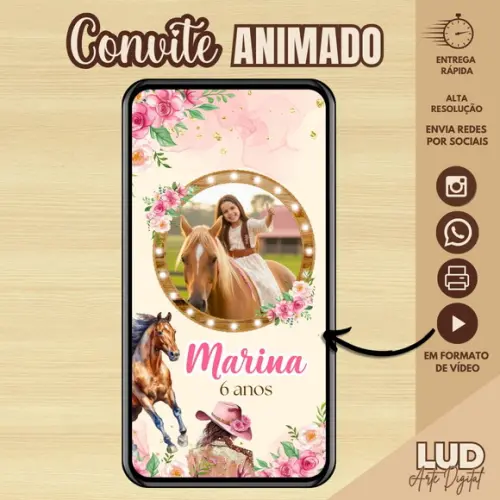 Convite Animado Cavalo /cowboy/haras/boiadeira