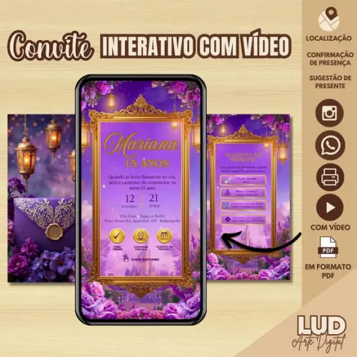 Convite Interativo com Vídeo 15 Anos Rapunzel