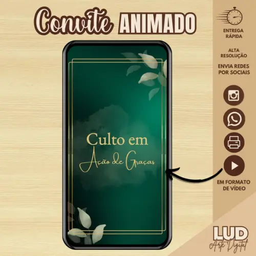 Convite Animado Adulto Culto em Ação de Graças