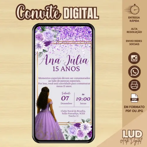 Convite Digital 15 Anos Roxo
