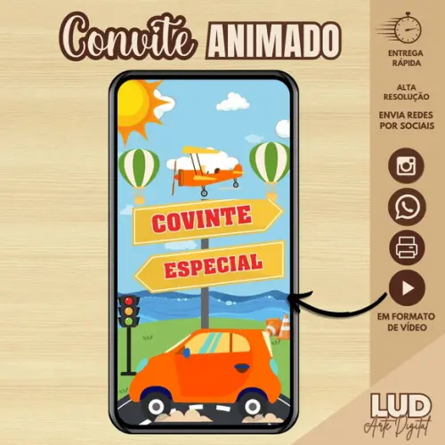 Convite Animado Carrinhos/carros