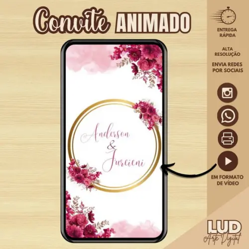 Convite Animado Casamento Fúcsia