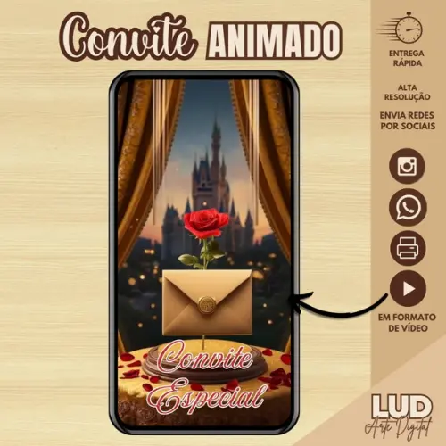 Convite Animado 15 Anos Bela e a Fera