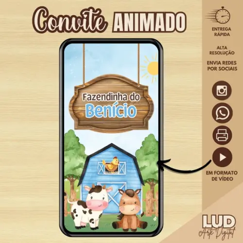 Convite Animado Fazendinha Azul