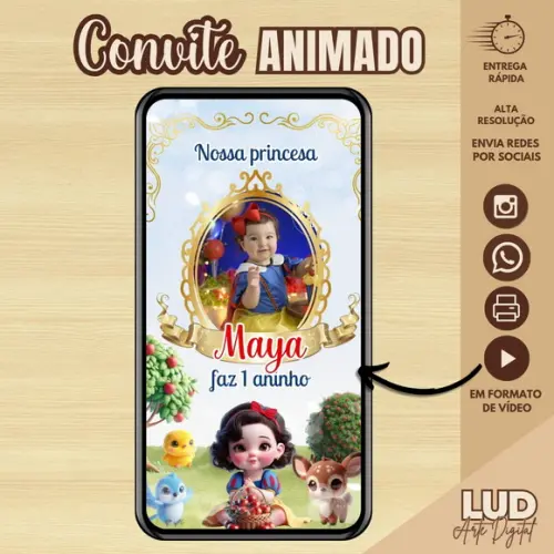 Convite Animado Branca de Neve Cute