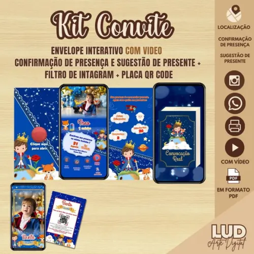 Kit Convite Interativo com Vídeo Pequeno Príncipe + Outros