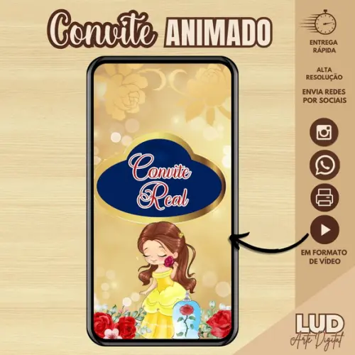 Convite Animado Bela e a Fera