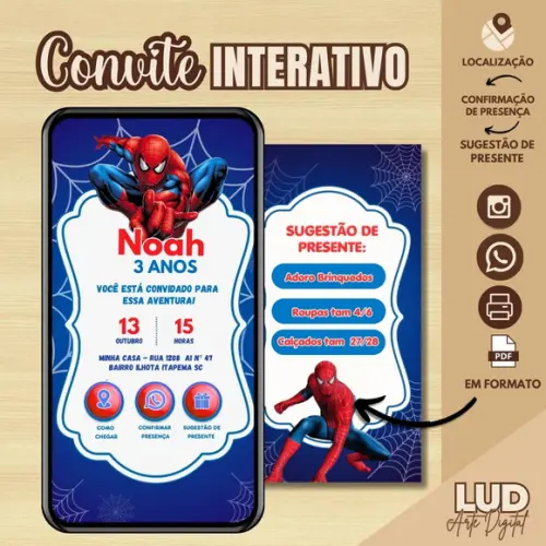Convite Digital Interativo Homem Aranha