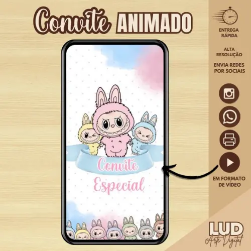 Convite Animado Labubu