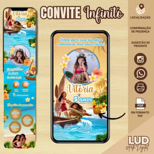 Convite Infinito Interativo Moana 2