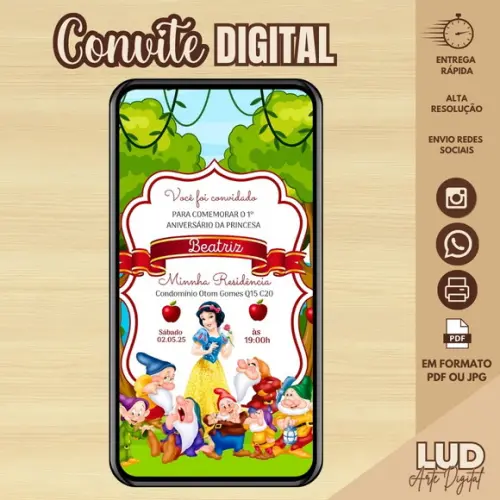 Convite Digital Branca de Neve