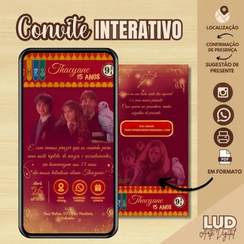Convite 15 Anos Digital Interativo Harry Potter