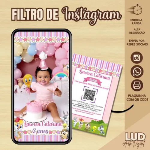 Filtro de Instagram Baby Looney Tune + Plaquinha com Qr Code