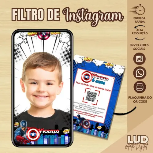 Filtro de Instagram Capitão América + Plaquinha com Qr Code