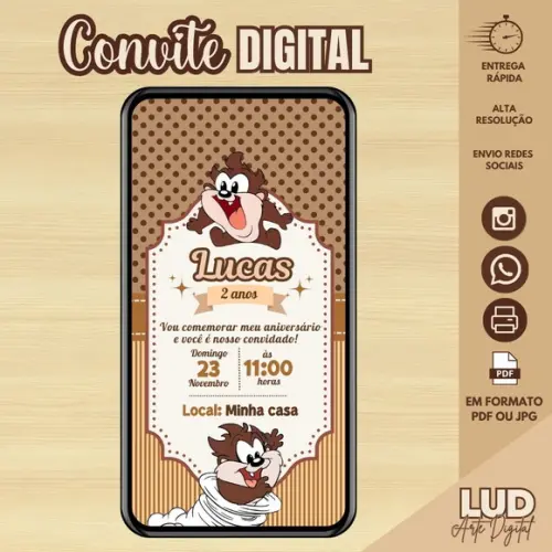 Convite Digital Taz Baby Looney Tunes