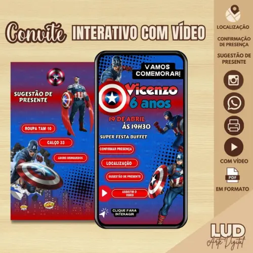 Convite Interativo com Vídeo Capitão América