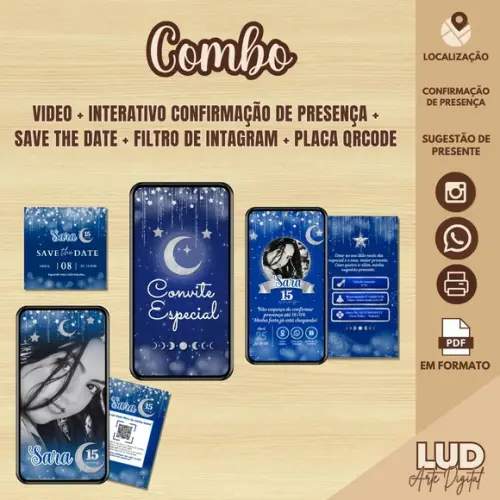 Kit Convite Interativo com Vídeo + Filtro /15 Anos