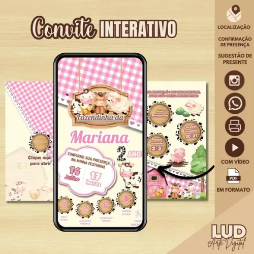 Convite Envelope Interativo com Vídeo Fazendinha