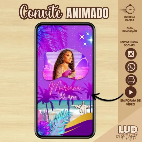 Convite Animado Adulto Tropical Numanice