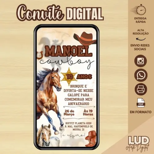 Convite Digital Cavalo /cowboy/haras
