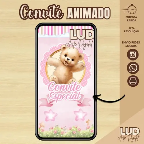 Convite Animado Ursinha Teddy Bears