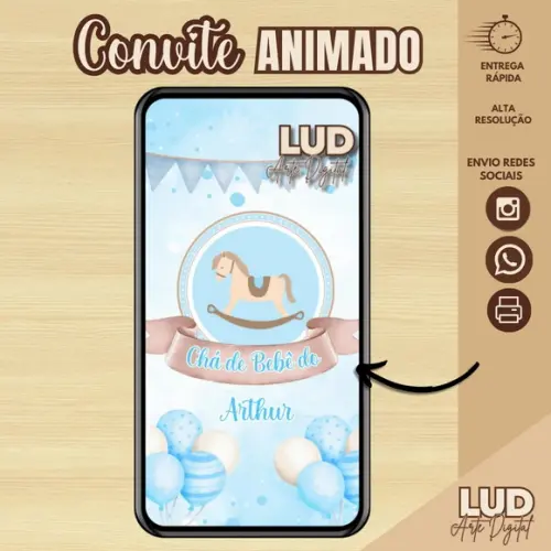 Convite Animado Chá de Fralda/bebê Cavalinho
