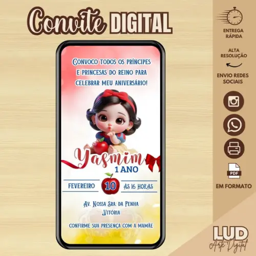 Convite Digital Branca de Neve
