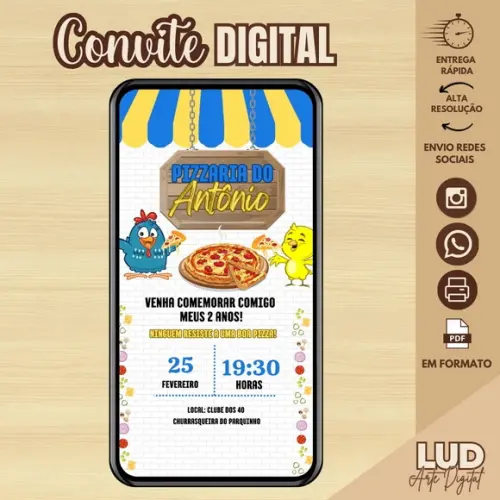 Convite Digital Pizza/ Pizzaria Galinha Pitadinha