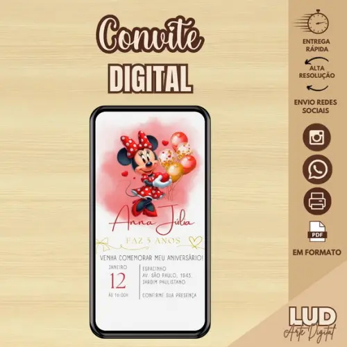 Convite Digital Minnie Vermelha