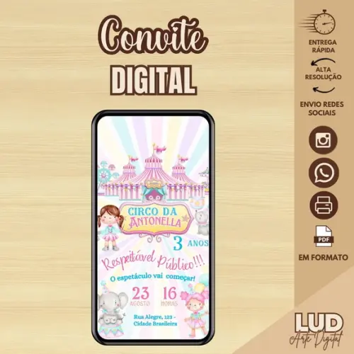 Convite Digital Circo Rosa