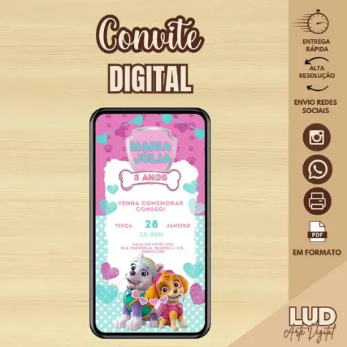 Convite Digital Patrulha Canina Menina