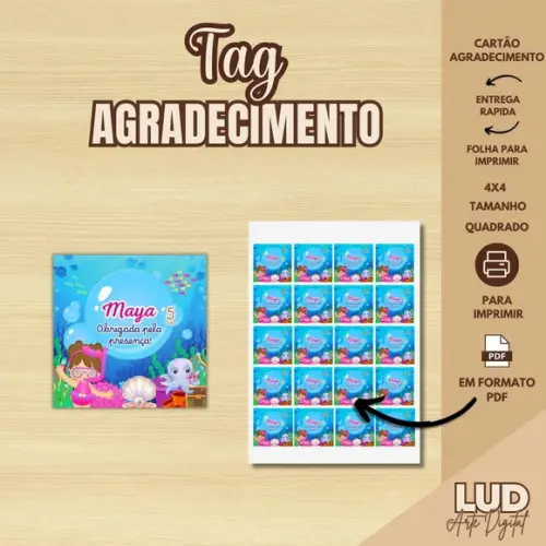 Tag de Agradecimento Fundo do Mar + Folha para Imprimir
