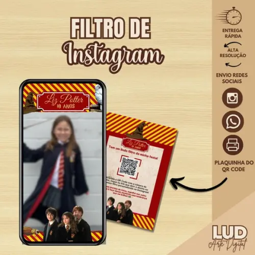 Filtro de Instagram Harry Potter + Plaquinha com Qr Code
