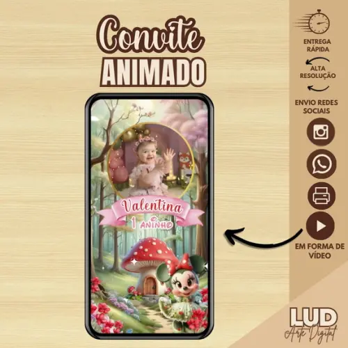 Convite Animado Bosque da Minnie