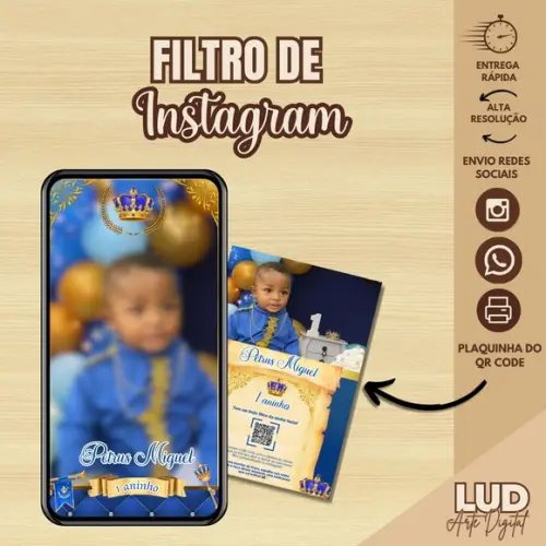 Filtro de Instagram Realeza + Plaquinha com Qr Code