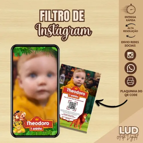 Filtro de Instagram Rei Leão+ Plaquinha com Qr Code