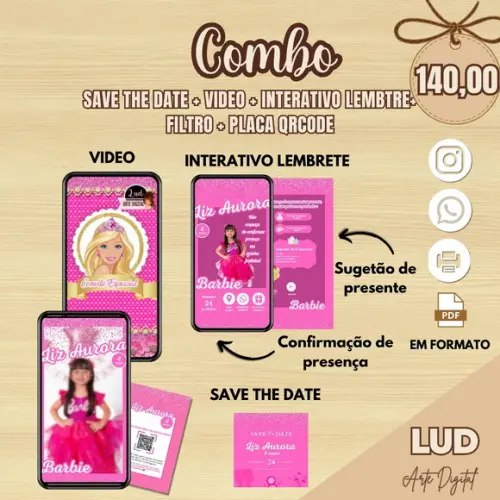 Vídeo Barbie + Interativo pdf + Save The Date+ Filtro