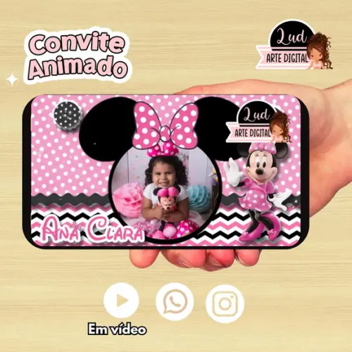 Convite Animado Minnie Rosa