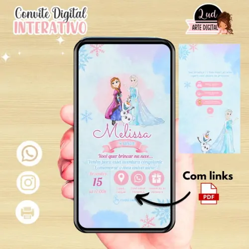 Convite Digital Interativo Frozen Ana e Elza