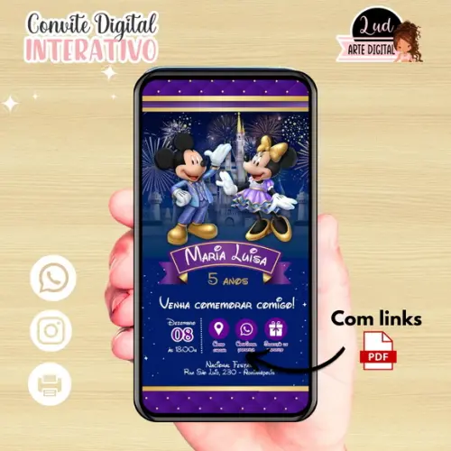 Convite Interativo Minnie e Mickey Disney 50 Anos