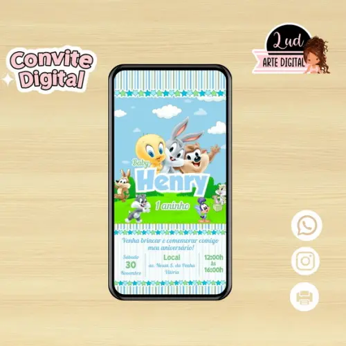 Convite Digital Baby Looney Tunes