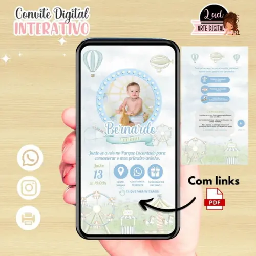 Convite Digital Interativo Parque de Diversões