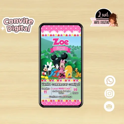 Convite Digital Minnie Rosa