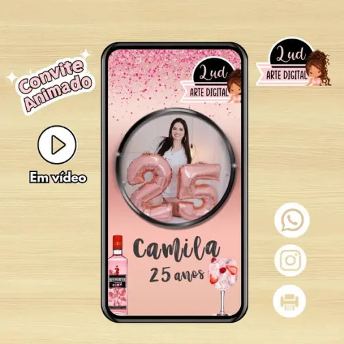 Convite Animado Gin Rosa