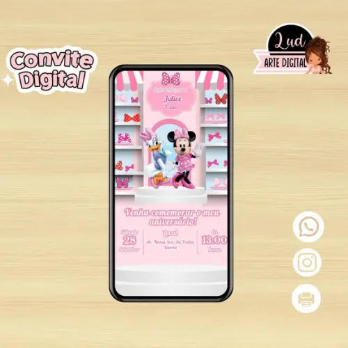 Convite Digital Loja de Laço da Minnie