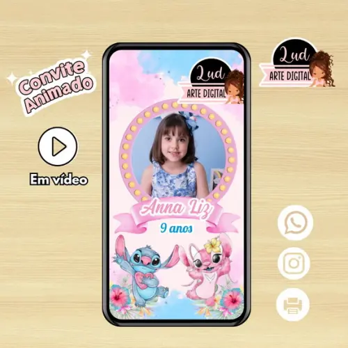Convite Animado Stitch e Angel