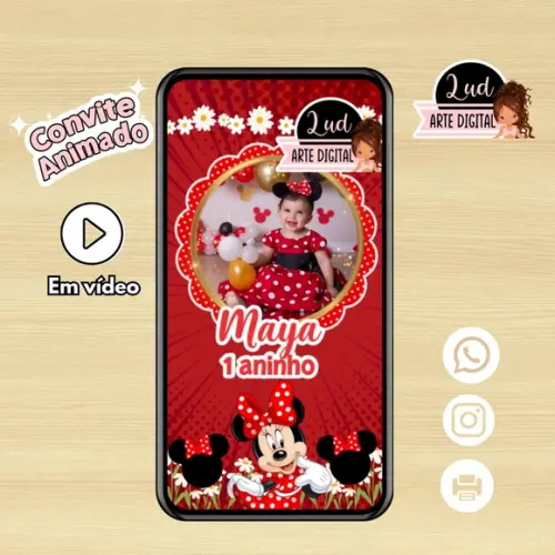 Convite Animado Minnie Vermelha